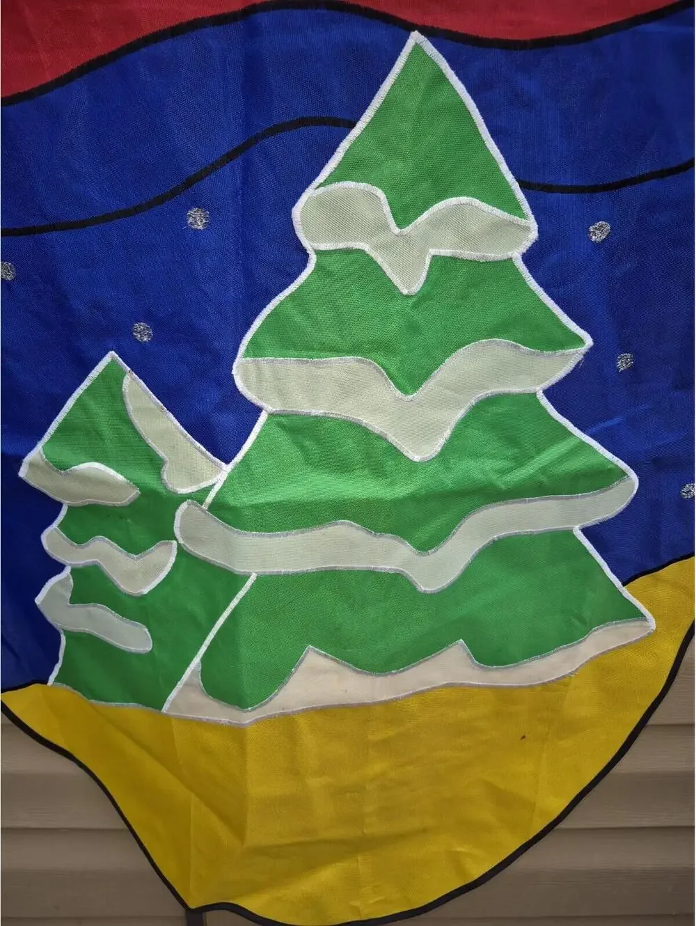 Vintage Holiday/Winter Mitten Christmas Tree Oversized 59"x33" Home Flag - Picture 6 of 9